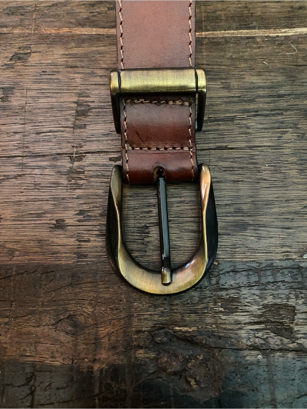 Vintage Brown Leather Women's Belt with Antique Brass Buckle